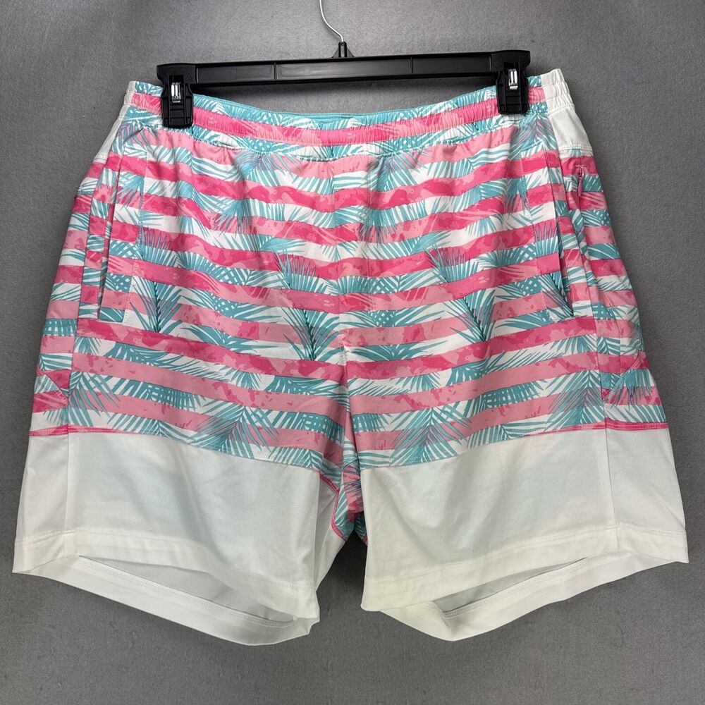 BirdDogs Bathing Suit Shorts Men's XXL Lined Pink/Blue Tropical Trunks Stretch